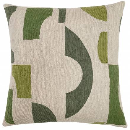 Judy Ross Textiles Hand-Embroidered Chain Stitch Tiles Throw Pillow oyster/sage/mint/spring green
